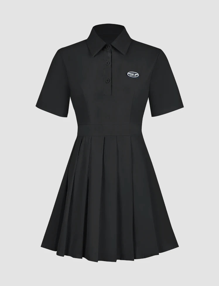 Solid Pleated Shirt Dress with Tie