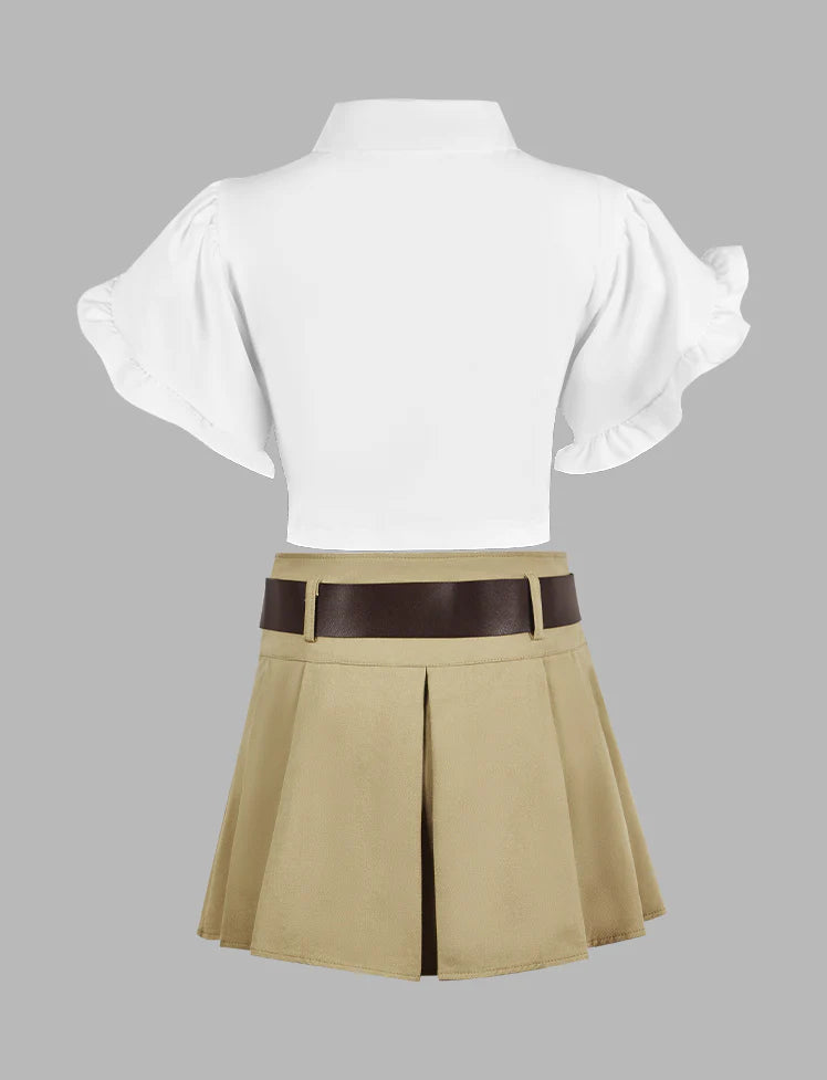 Ruffled Top&Pleated Skirt Set