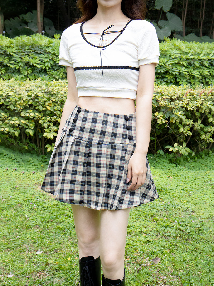 Lace Patchwork Square Neck Short Sleeve Knit Top