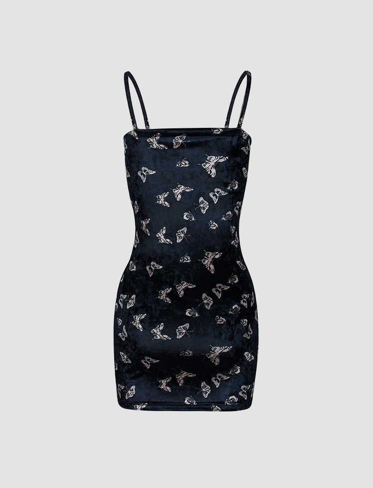 Black Butterfly Velvet Suspender Dress