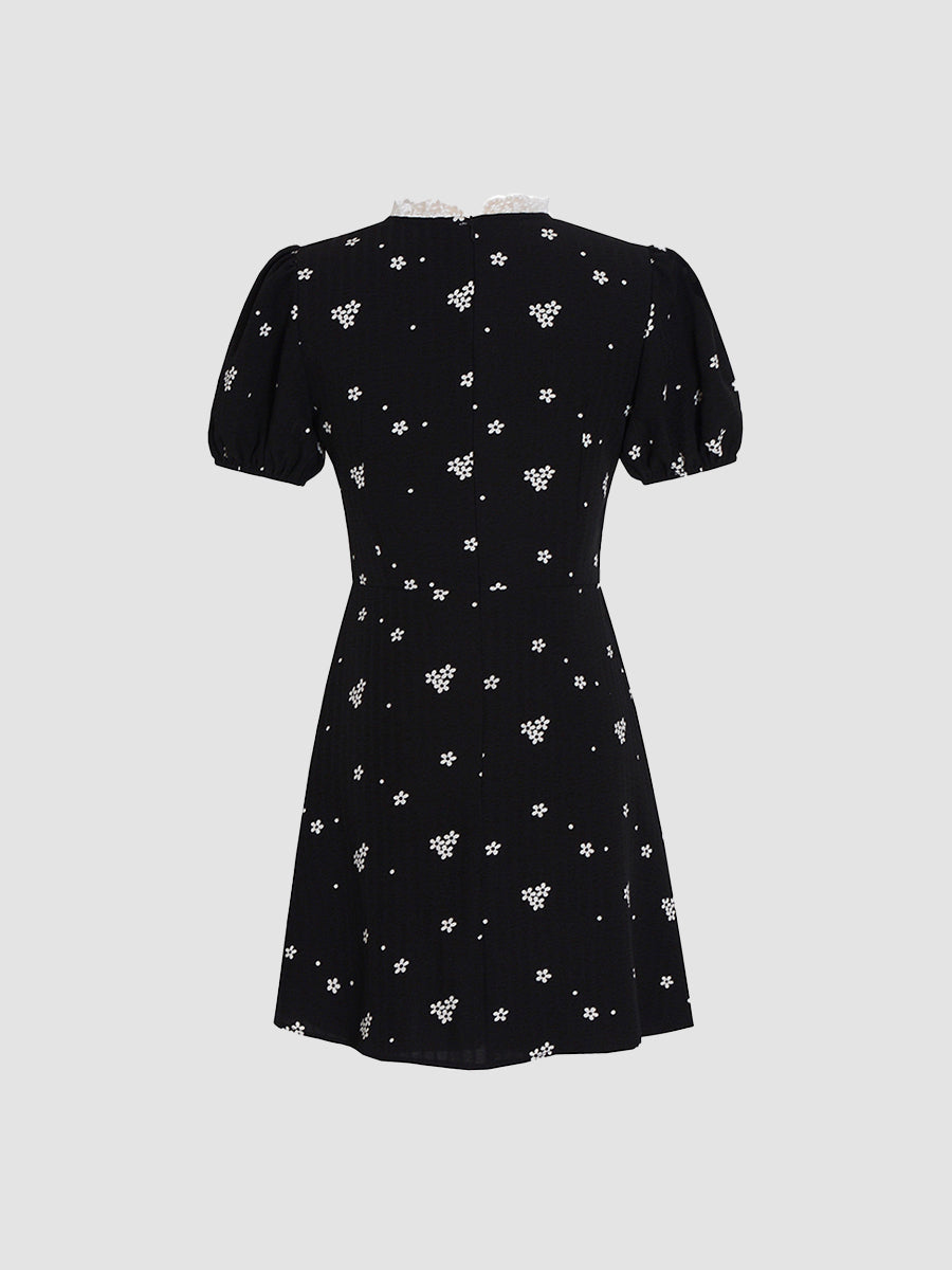 Elegant Lace Patchwork Print Dress Black Dress