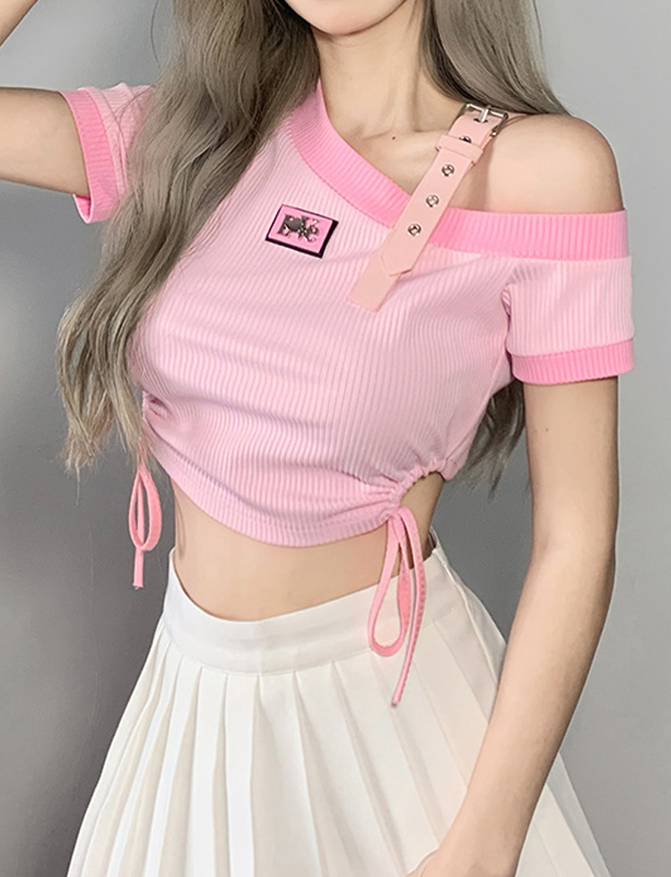 Belt Halter Ribbed Knit Top