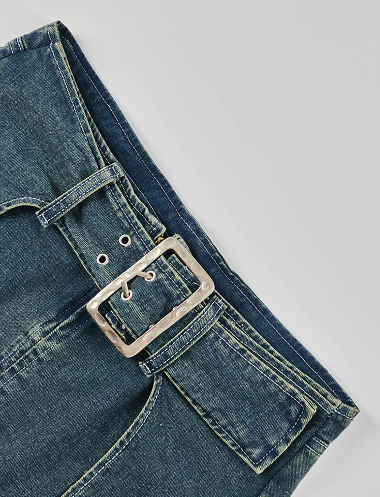 Denim Buckle Low Waist Skirt
