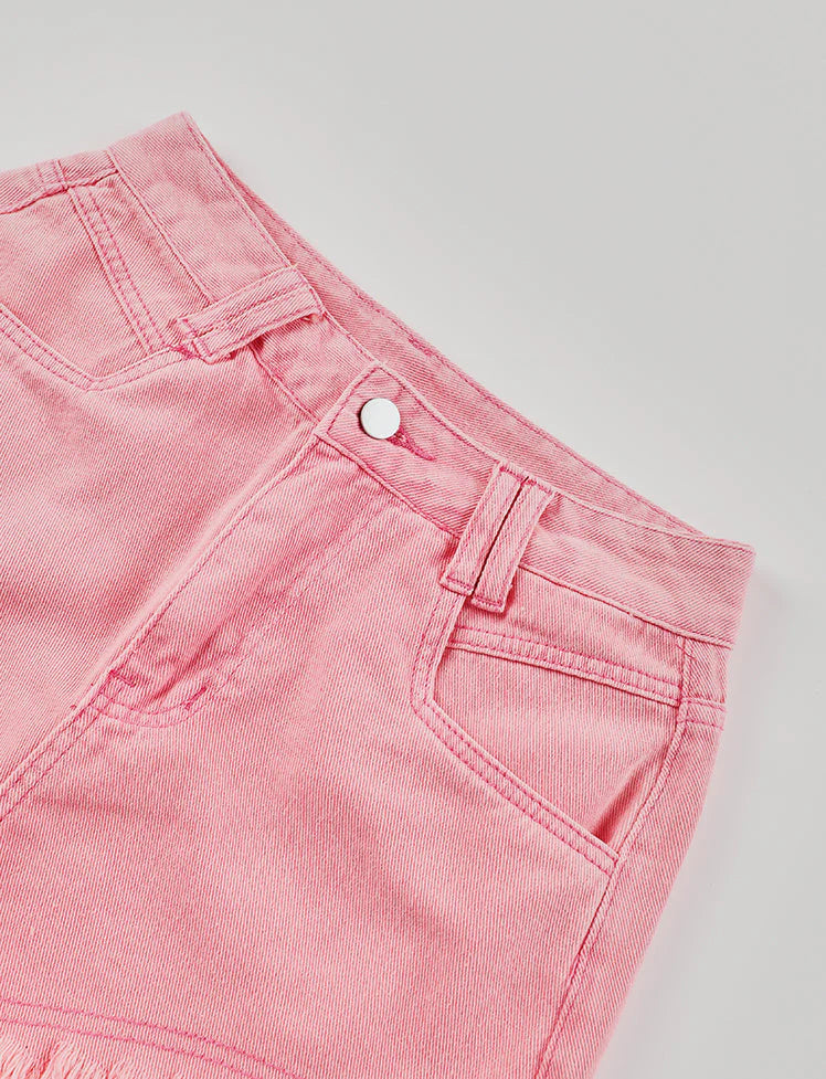 High Waist Denim Fringed Shorts