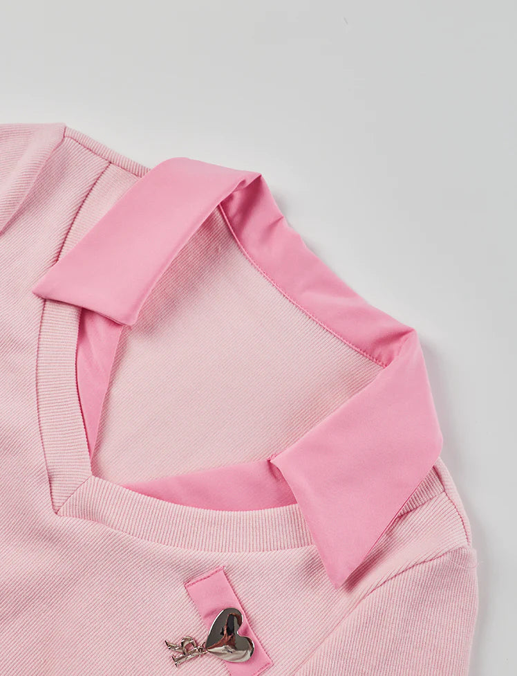 Ribbed Knit Heart Crop Top