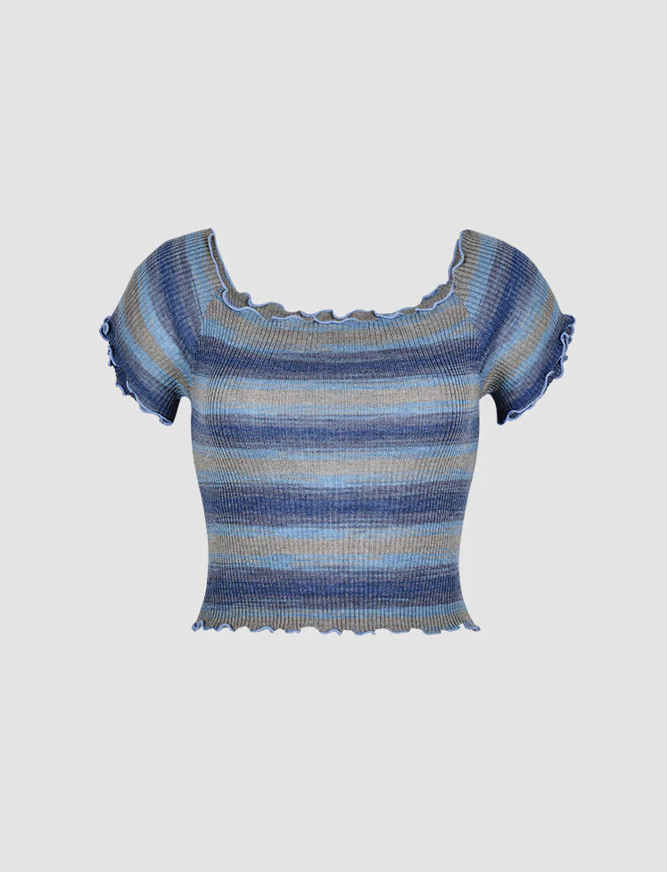 Colorful Ruffle Ribbed Knit Top