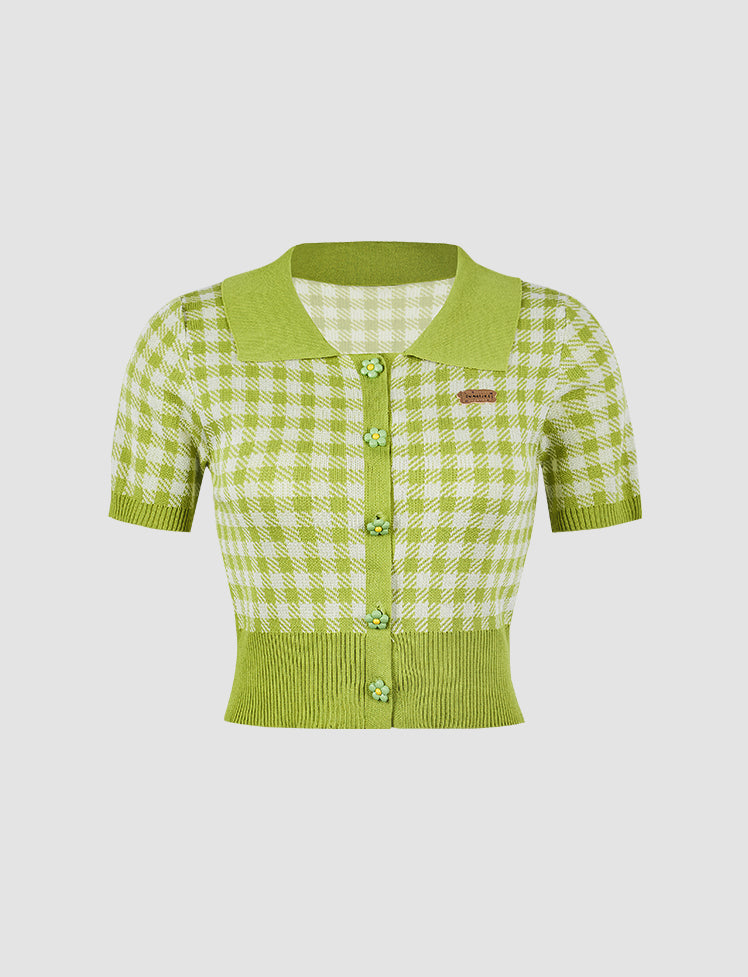 Plaid Flower Knite Crop Top