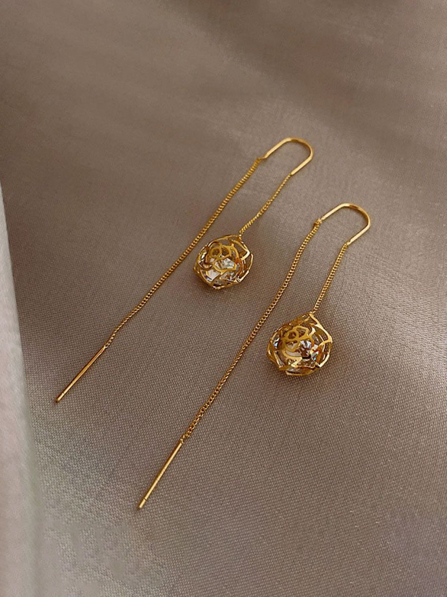 Gold Ball Long Tassel Earrings