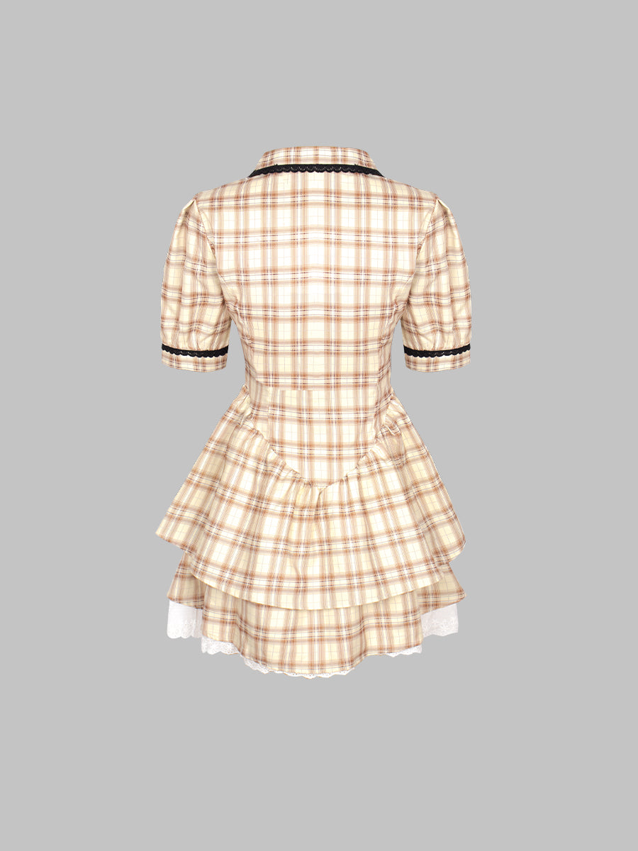 Apricot Checked Cake Dress