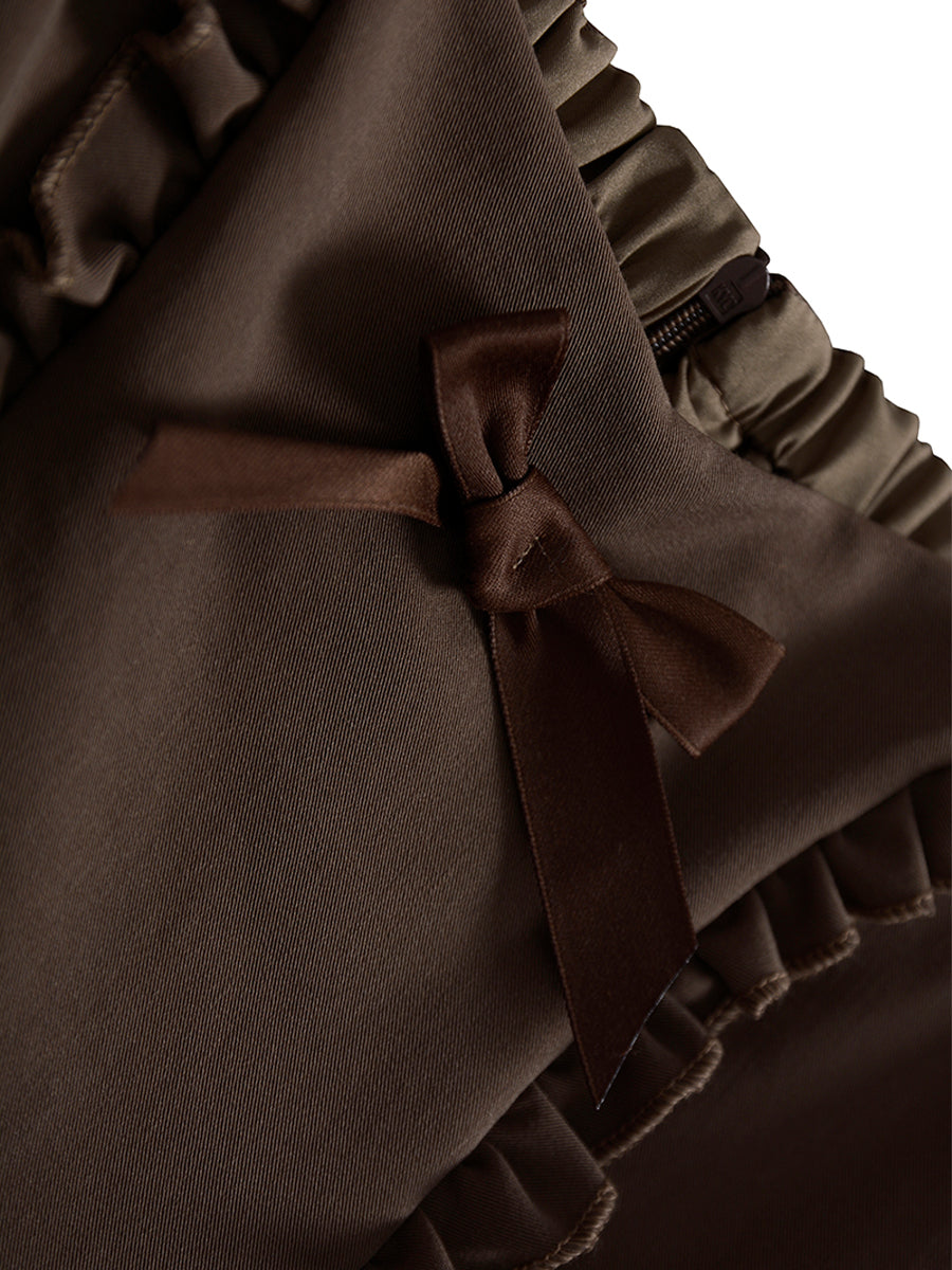 Coffee Puff Sleeve Dress
