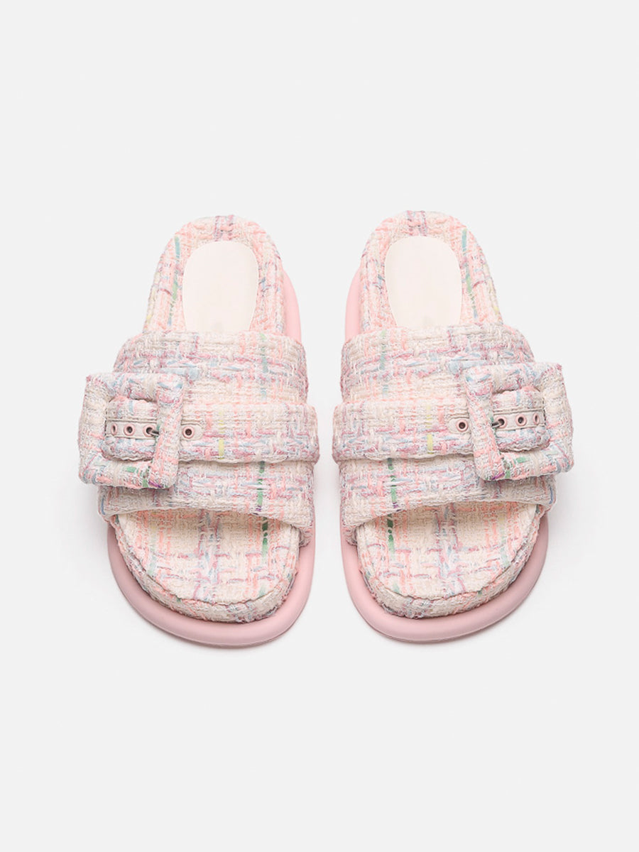 Square Buckle Open Toe Thick Bottom Slippers