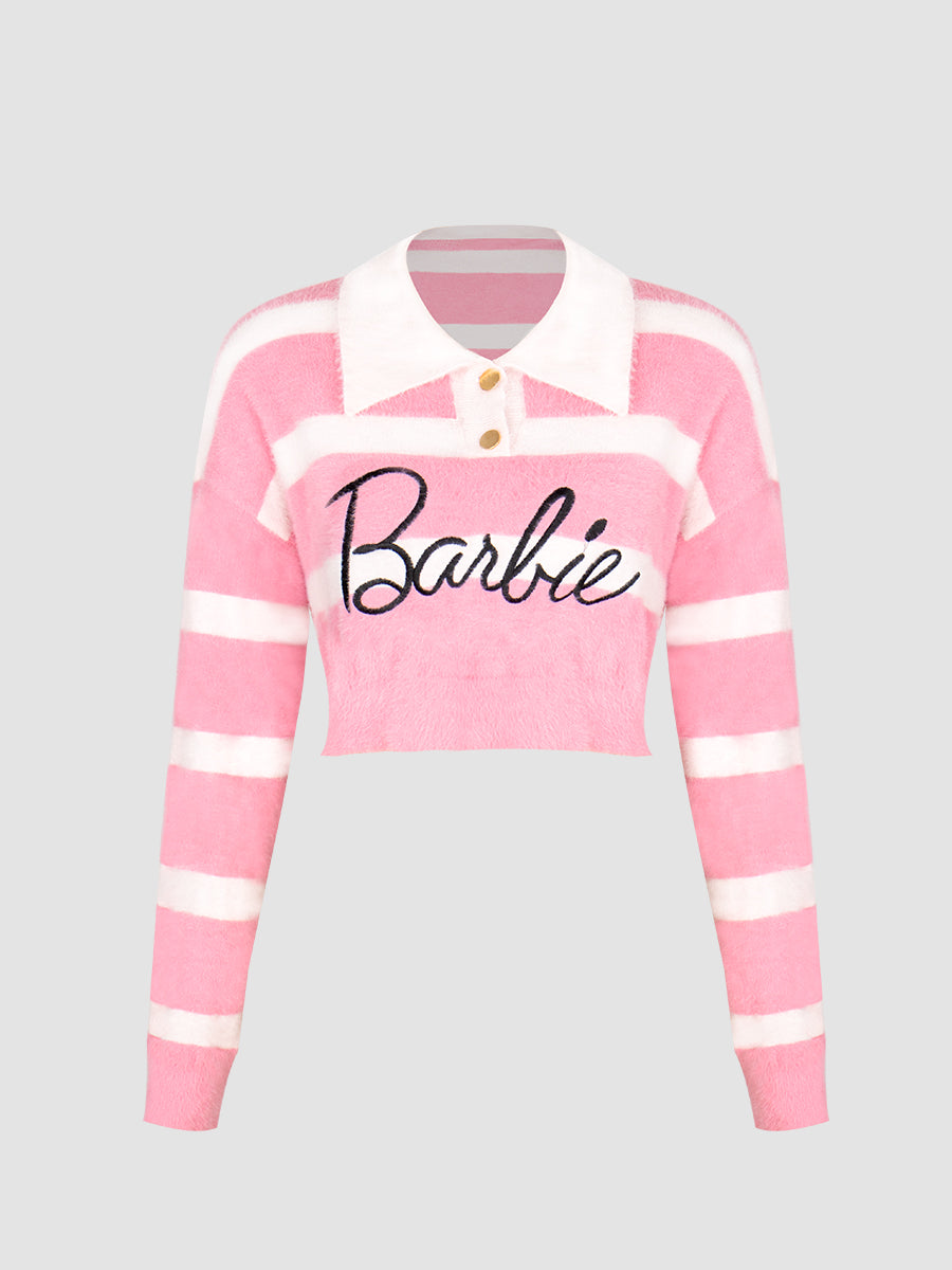 Faux Mink Striped Polo Barbie Shirt Top