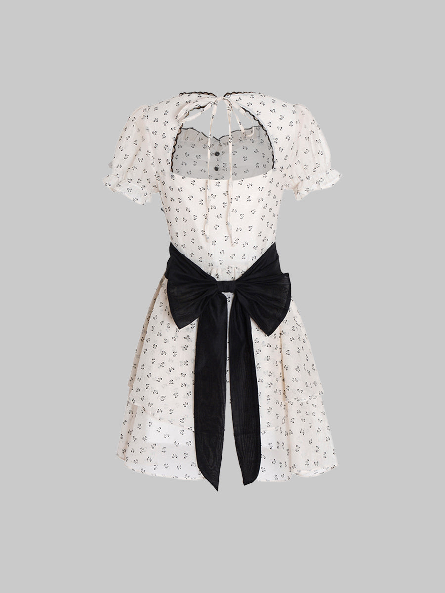 Chiffon Bow Pleated White Dress
