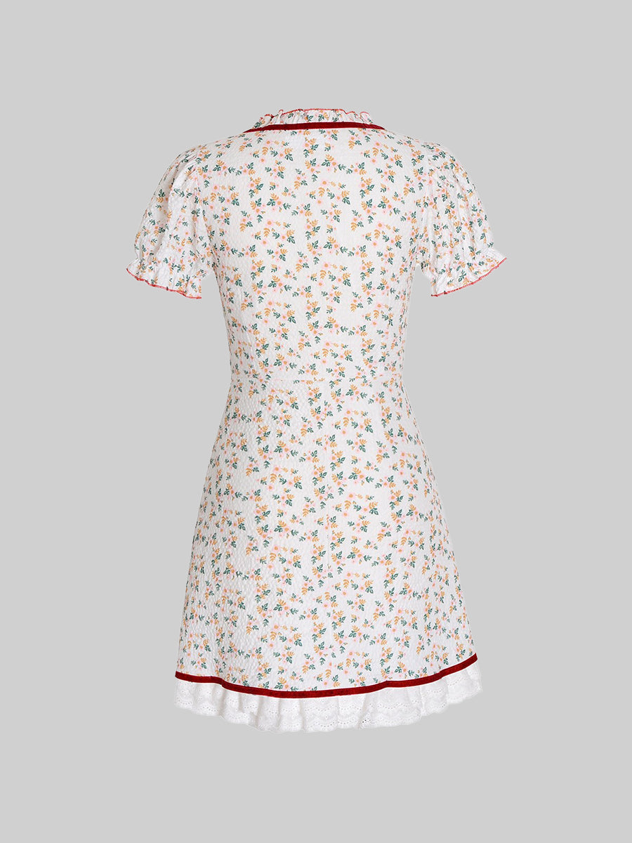 Sweet Bow Lace Floral Dress