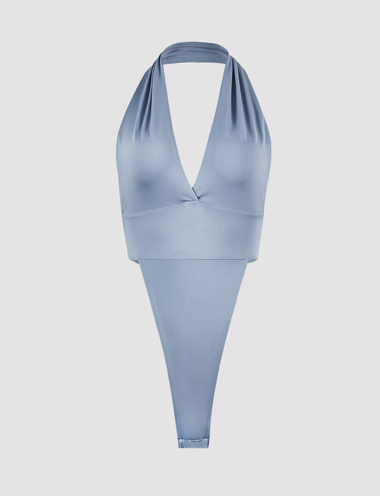 Solid Cutout Halter Two-piece Swimwear