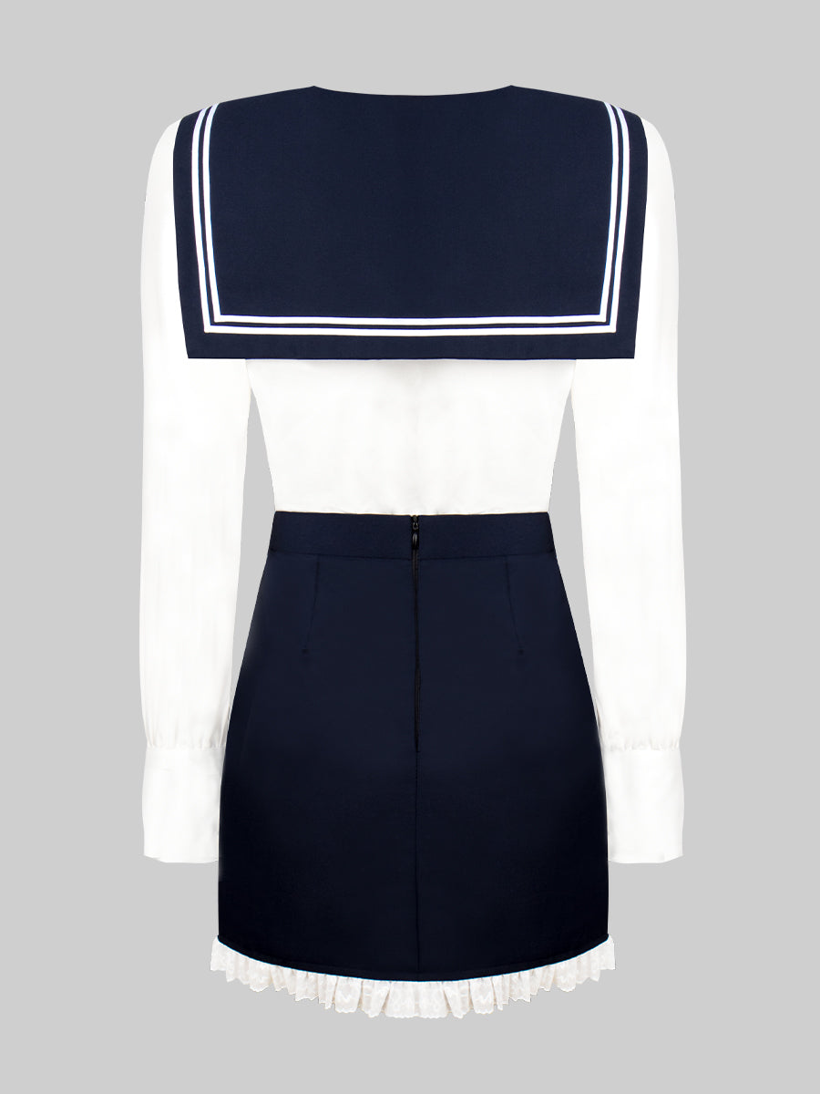 JK Embroidery Top + Pleated Skirt Set