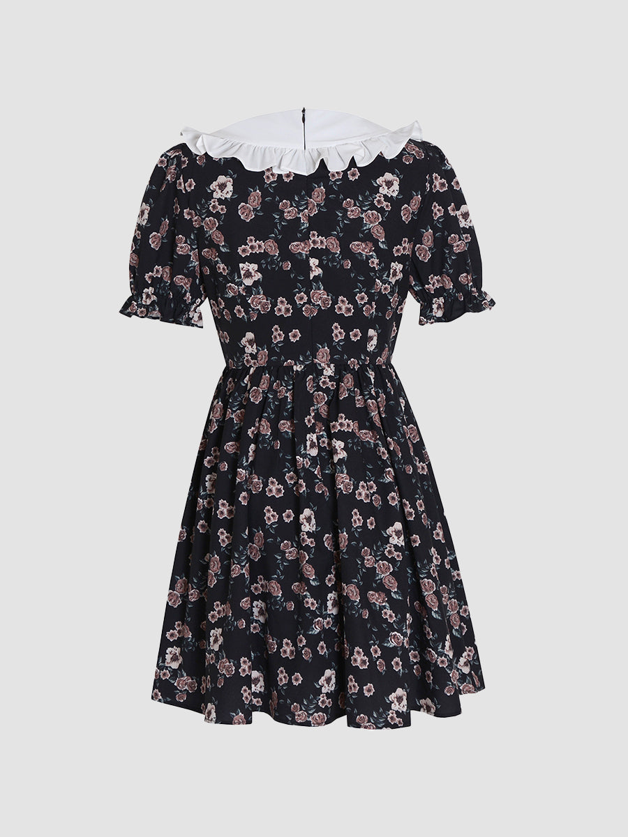 Navy Neck Print Dress