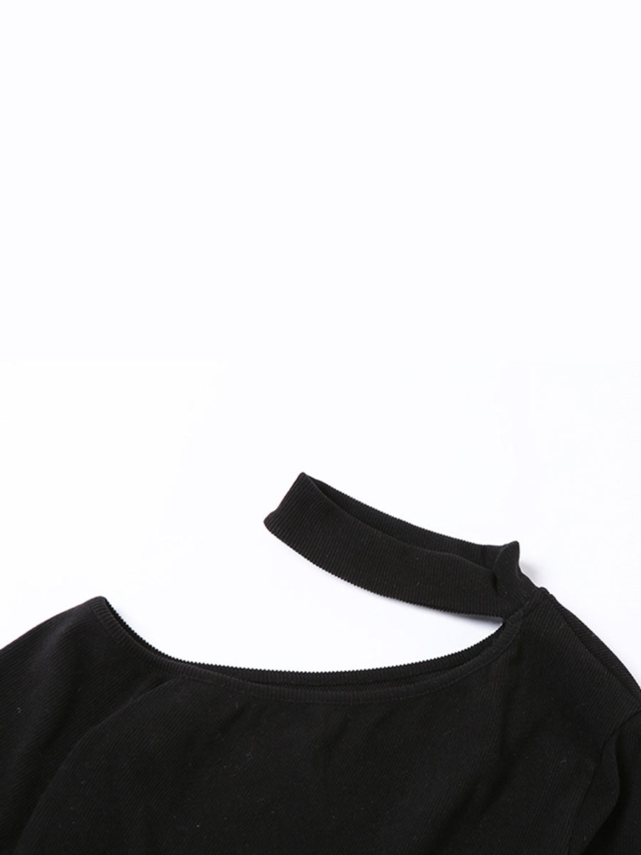 Sexy Black Irregular Hollow Pearl Chain Dress