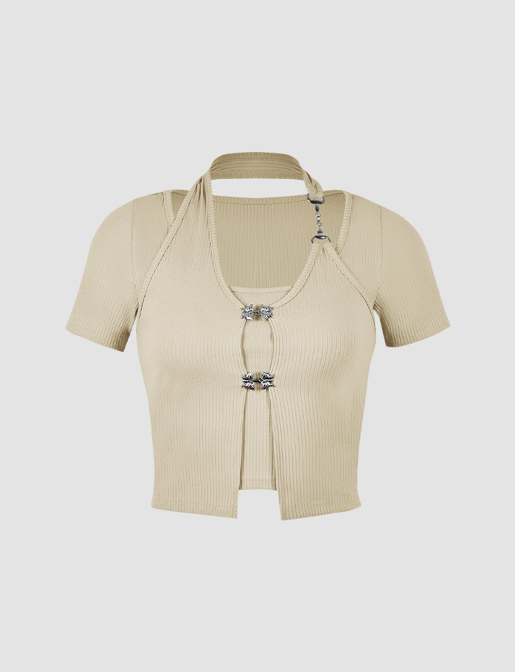 Metal Butterfly Crop Top