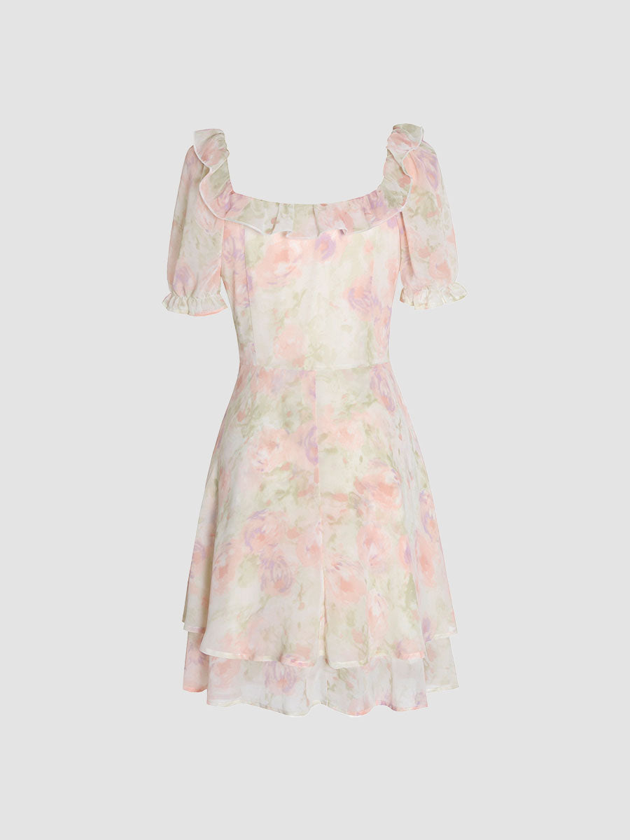 Summer Irregular Floral Chiffon Dress