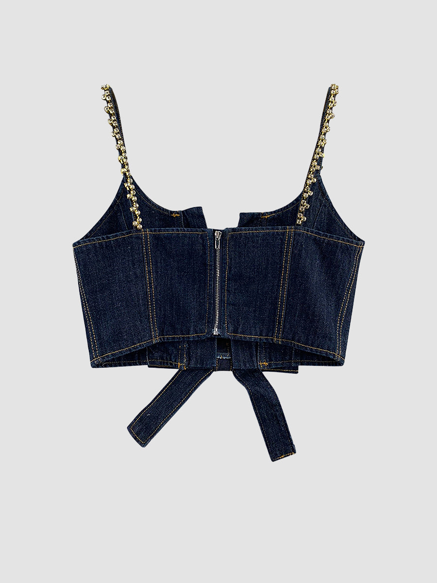 Hollow Denim Vest Cami Top