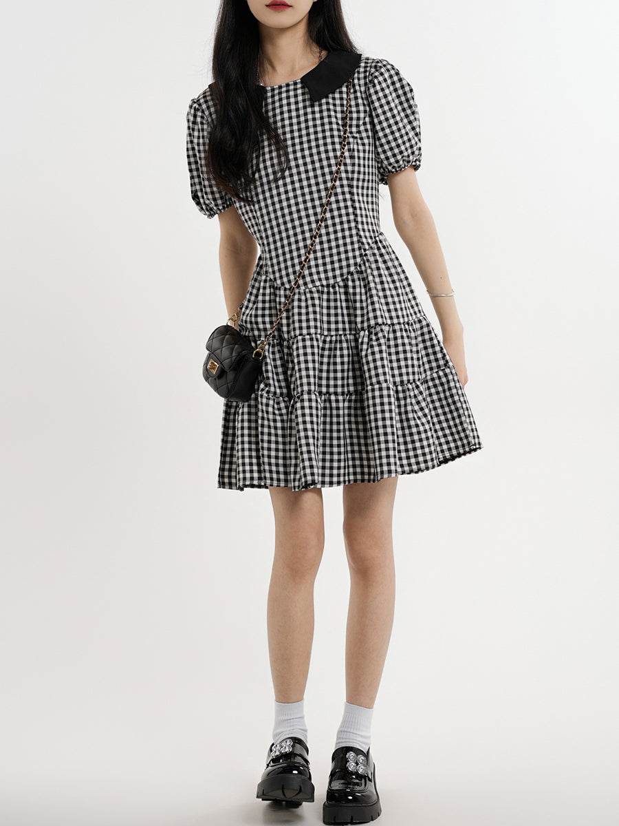 Plaid Puff Sleeve Dress