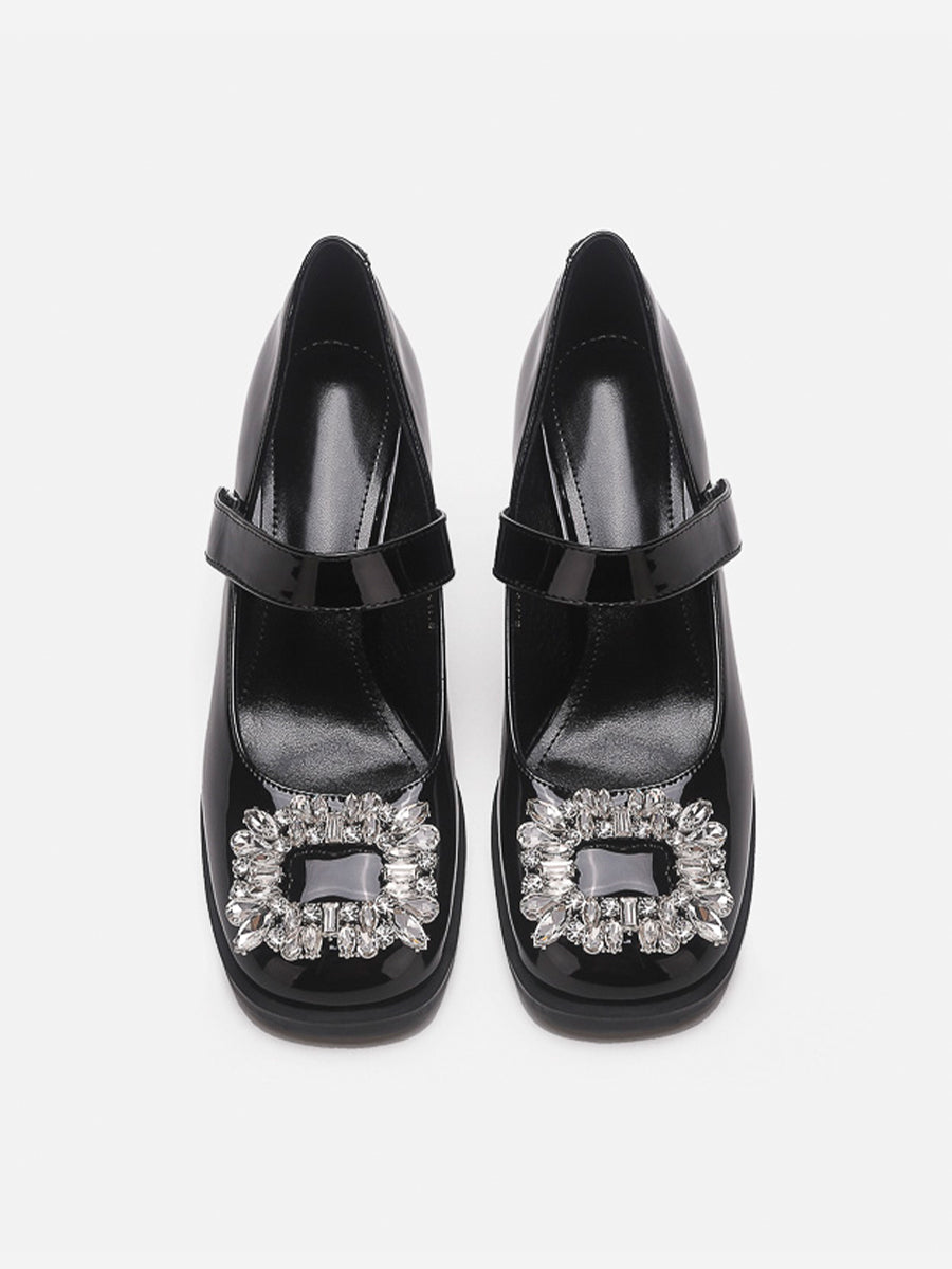 Rhinestone Decor Chunky Mary Jane Pumps