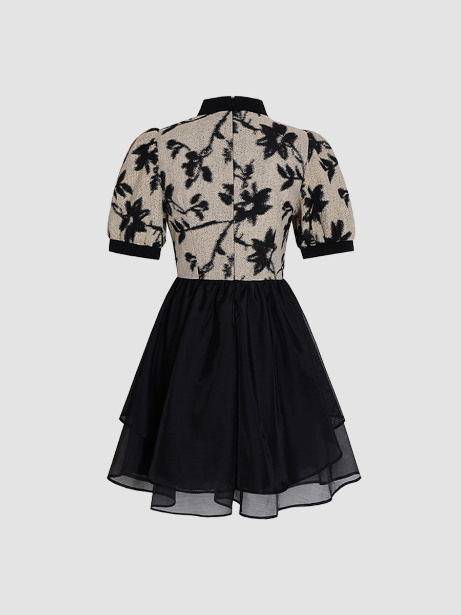 New Jacquard Patchwork Chiffon Cheongsam Dress