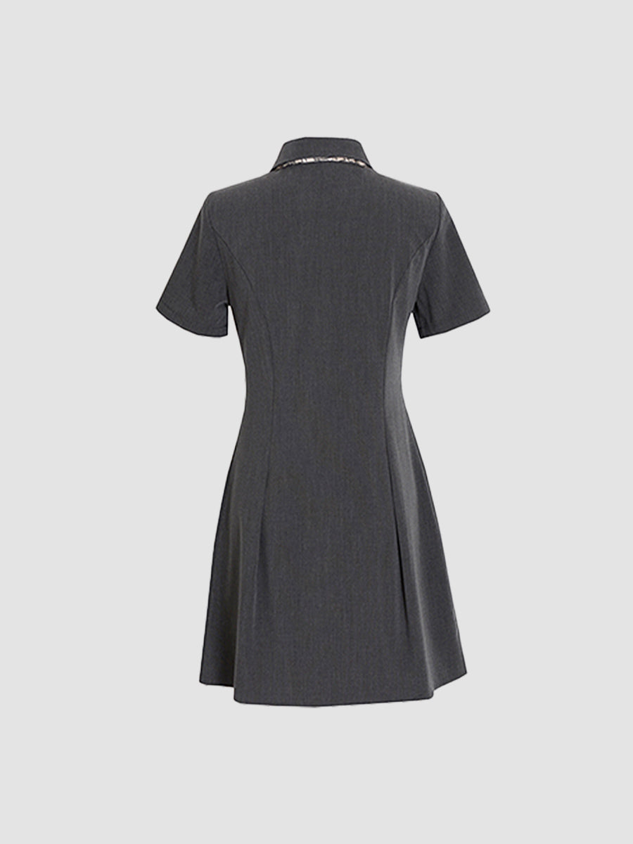 College Jk Shirt Embroidered Badge Gray Dress+Bow Tie
