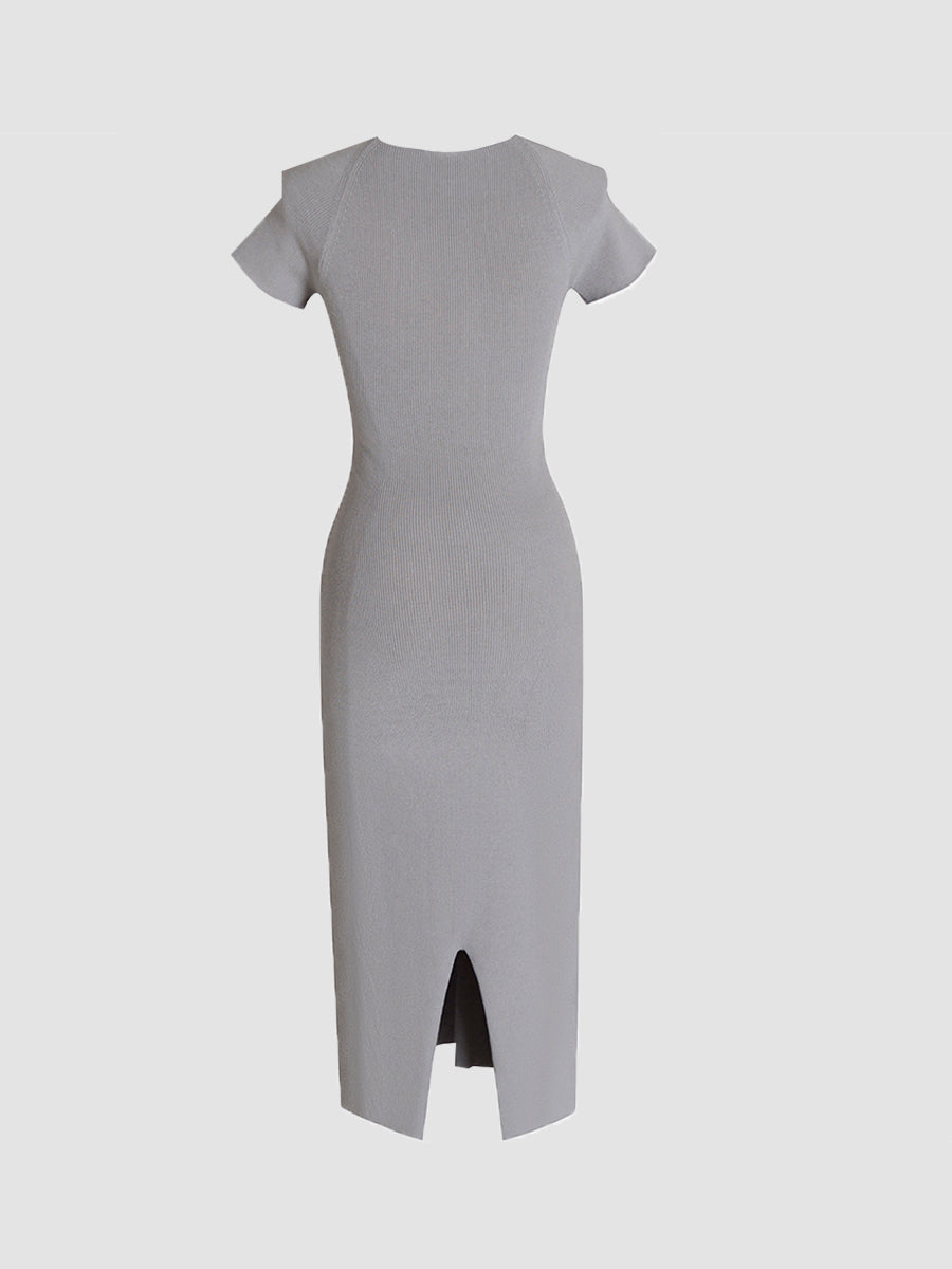 Gray Knitted Slim Midi/Short Dress