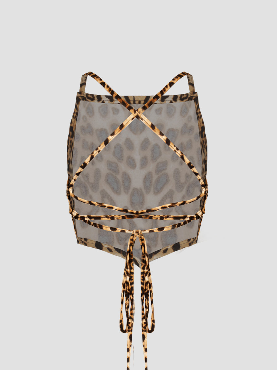 Leopard Print Straps Crop Halter Top