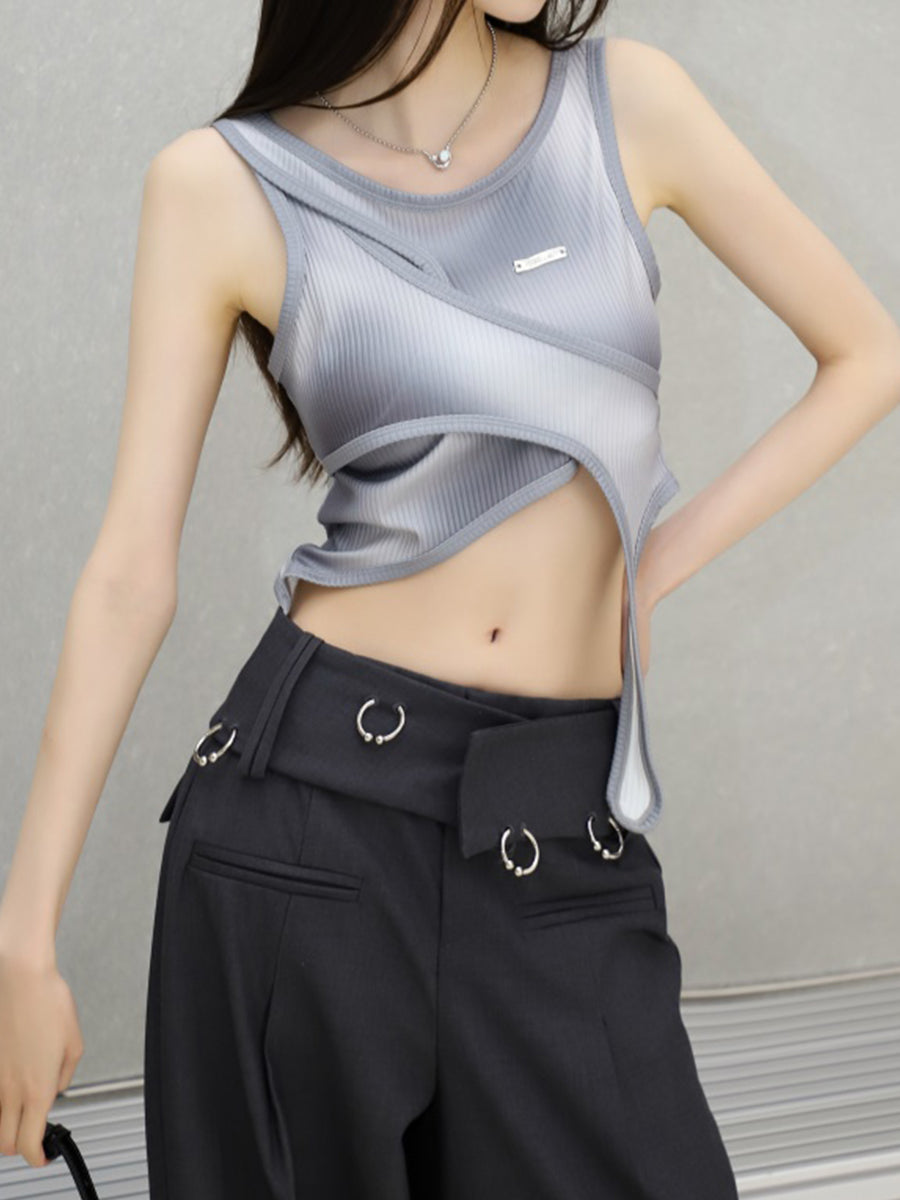 Y2K Irregular Tie-dye Fake Two Piece Top