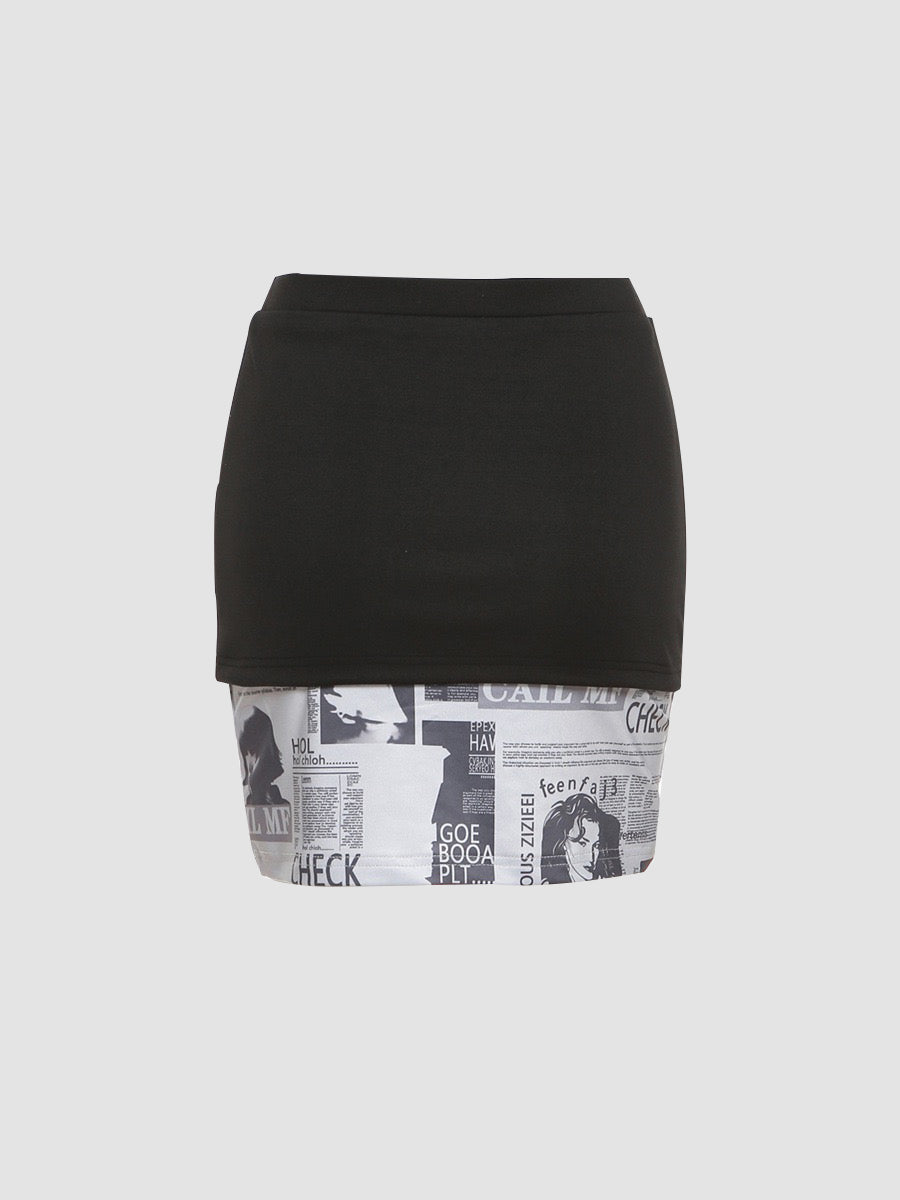 Patchwork Magazine Black Hip Skirt