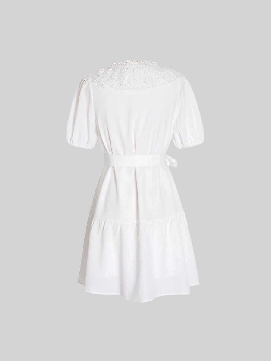 Palace Lace Collar Button White Dress