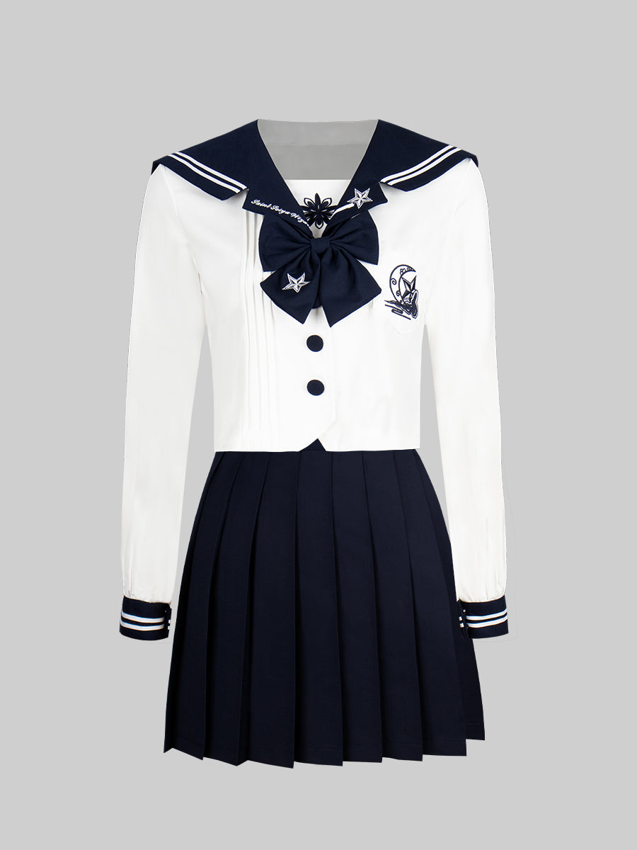 JK Embroidery Top + Pleated Skirt Set