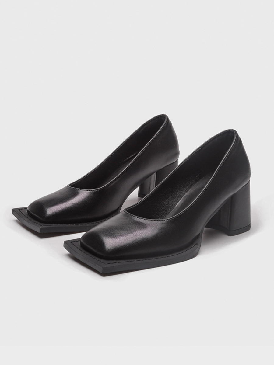 Chunky Heeled Square Toe Pumps