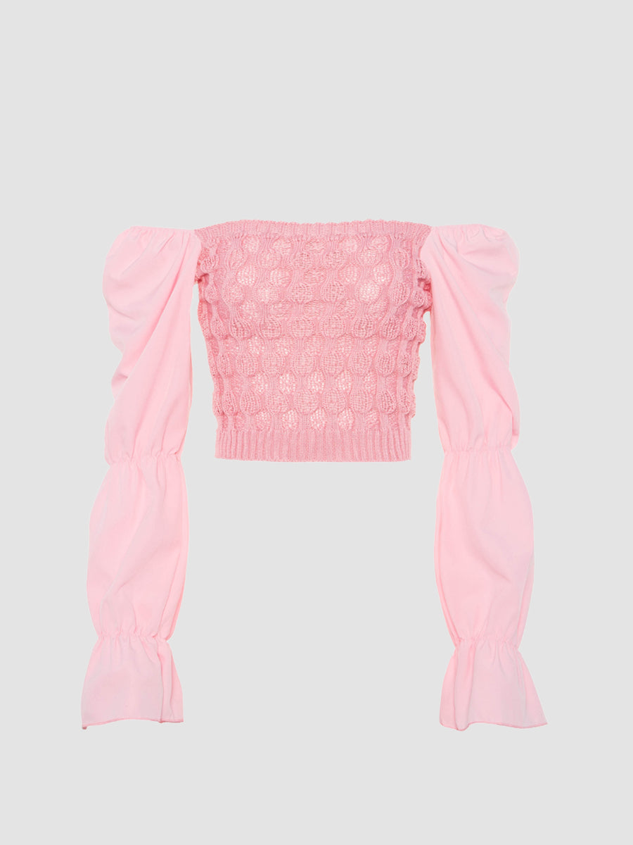 Knitted Chiffon Patchwork Long Sleeve Top