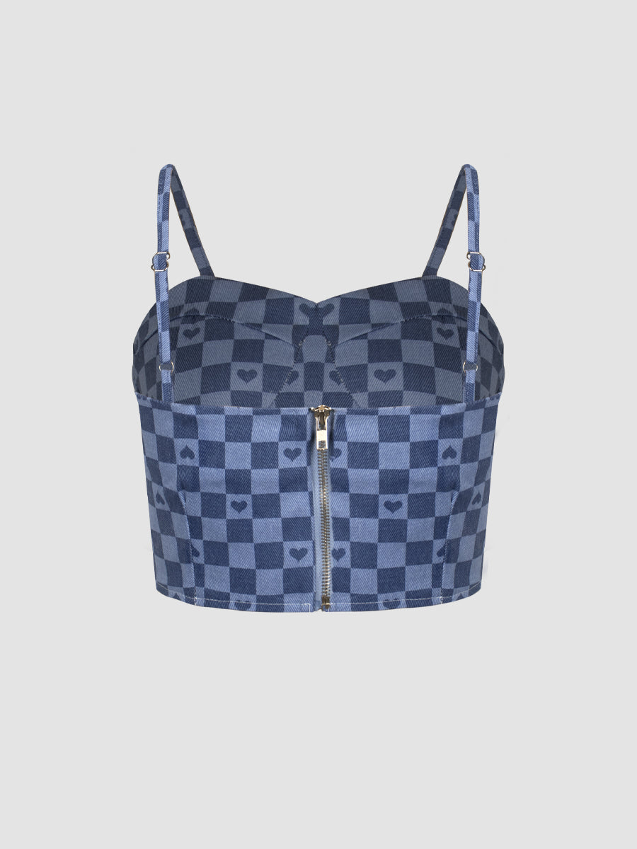 Love Blue Plaid Denim Cami&Skirt Set