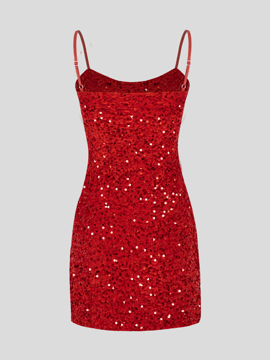 Red Sequin Camisole Dress