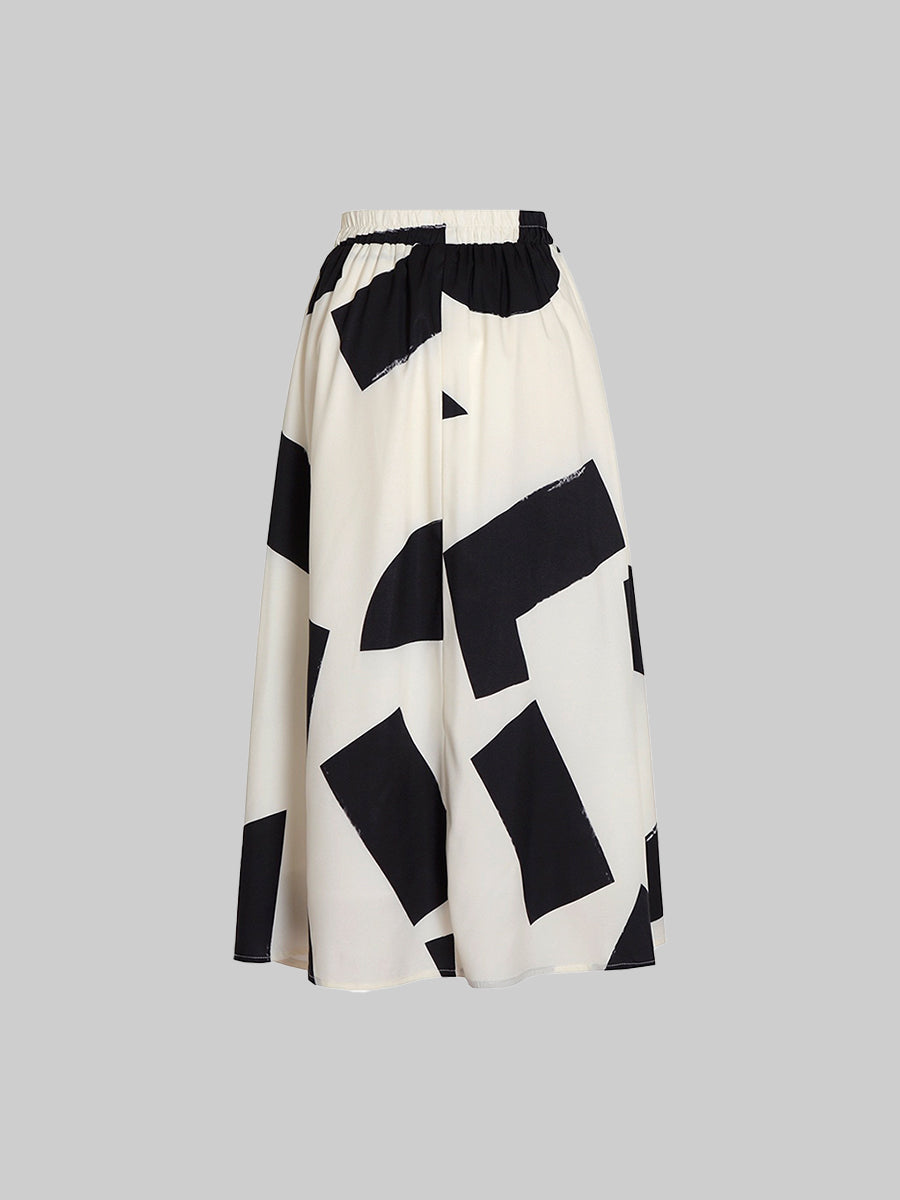 Black And White Irregular Midi Skirt