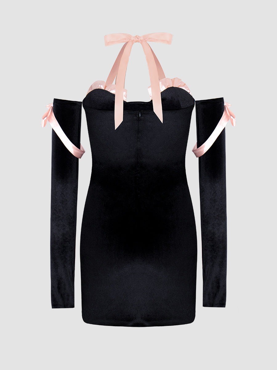 Hanging Velvet Bow Dress with Sleeves