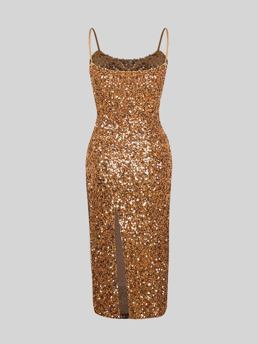 Sequin Champaign Halter Dress