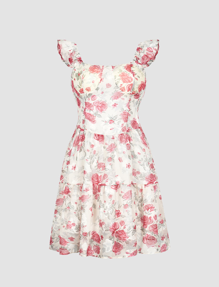 Ruffled Chiffon Floral Dress