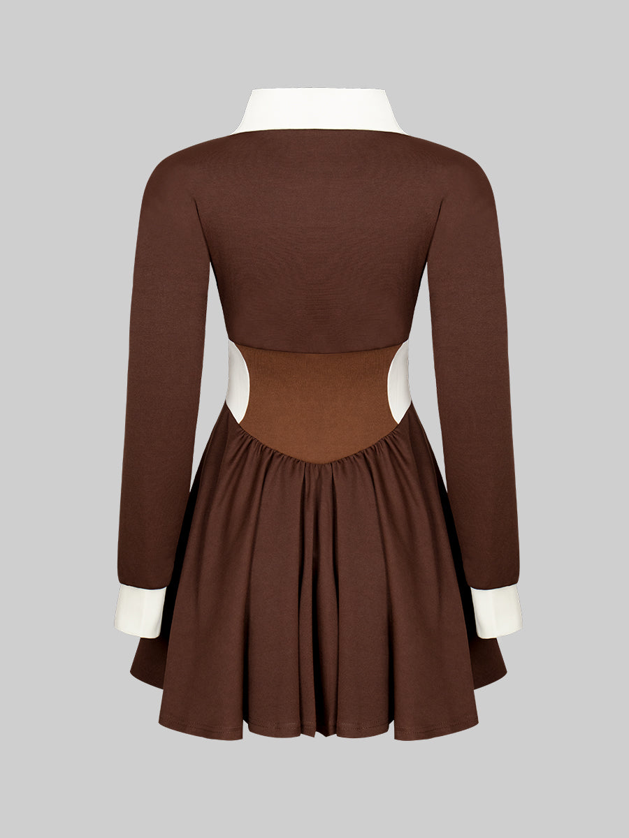 Stretch Pleated Coffee Dress