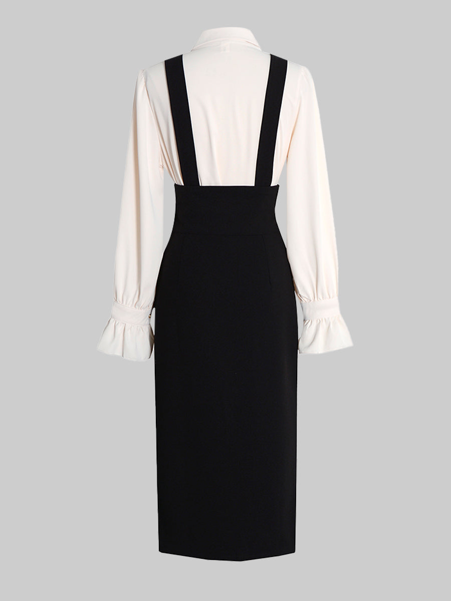 Ruffle Long Sleeve Top & Irregular Camisole Dress Set