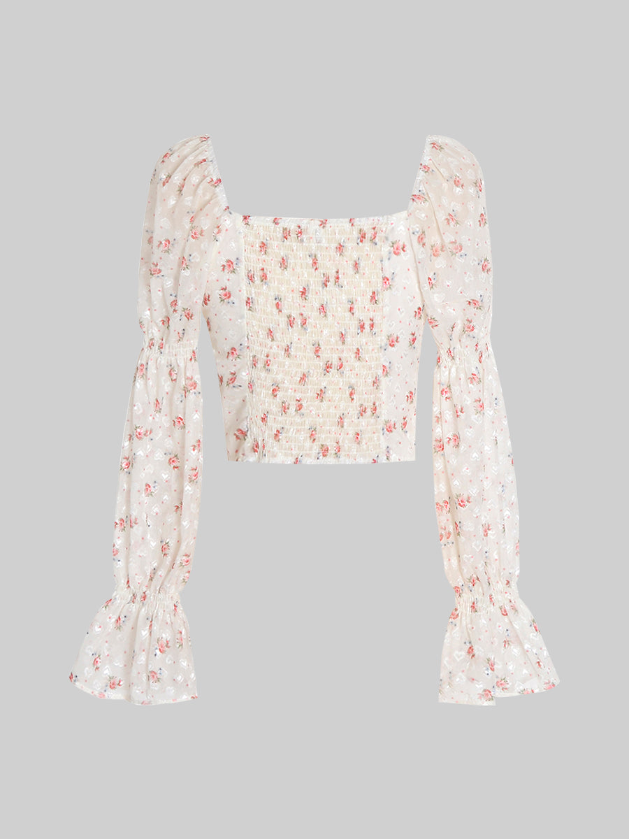 Pink Bubble Sleeve Floral Top