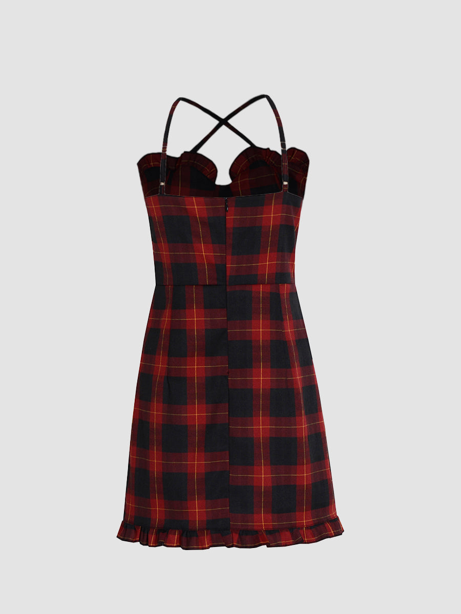 Red Plaid Halter Dress