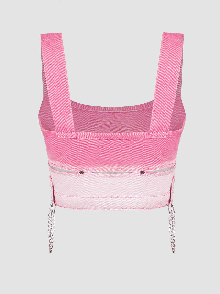 Pink Gradient Camisole + Denim Shorts Set
