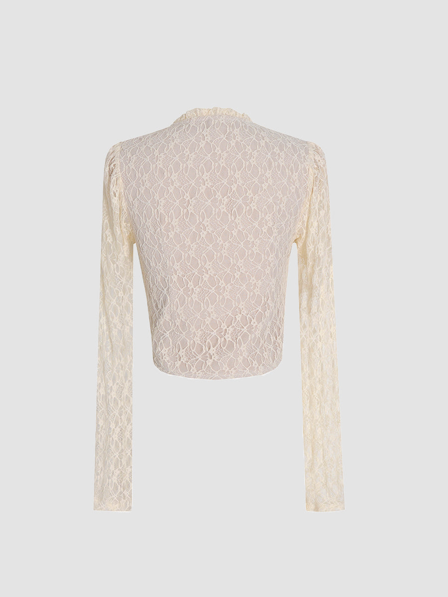 Apricot Strappy Lace Long Sleeve Top
