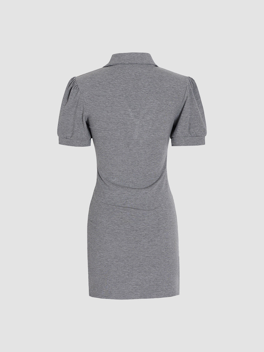 Irregular Polo Slim Wrap Grey Dress